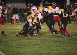 Intense high school football match action