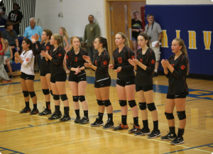 Volleyball team clapping in unison