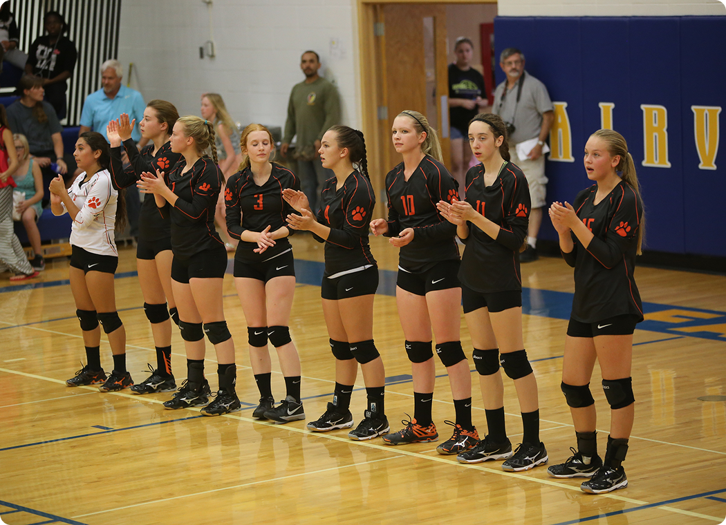 Volleyball team clapping in unison